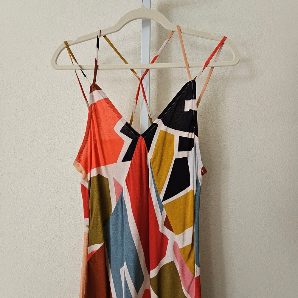 ANTHROPOLOGIE CONDITIONS APPLY Abstract Multicolored Slip Midi Dress Sz M - Picture 3 of 16